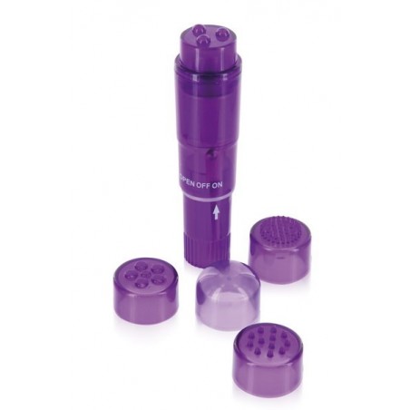 Emportez le partout …Petit et discret Pocket Pleasure Vibrations intenses avec la variation de 4 accessoires différents. ompact