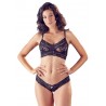 Ensemble 2 pièces, soutien gorge bretelles réglables, string assorti 100% polyamide.