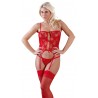 Ensemble 3 pièces ROUGE, guépière, string et bas inclus 100% polyamide