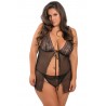 Nuisette grande taille ouverte noire avec string
