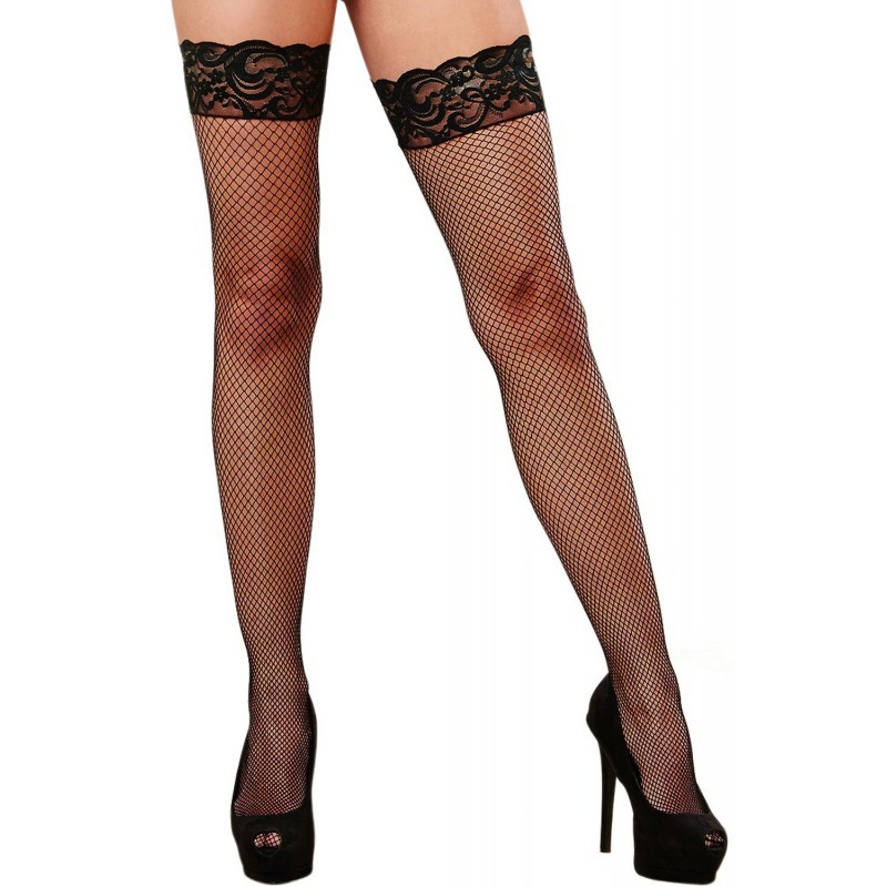 Bas résille autofixant (avec jarretière + bande silicone), liseret à l'arrière