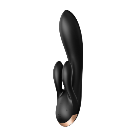 Vibromasseur chauffant connecté USB avec stimulateur de clitoris noir Double Flex Satisfyer