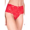 Tanga string rouge taille haute large bande de dentelle florale