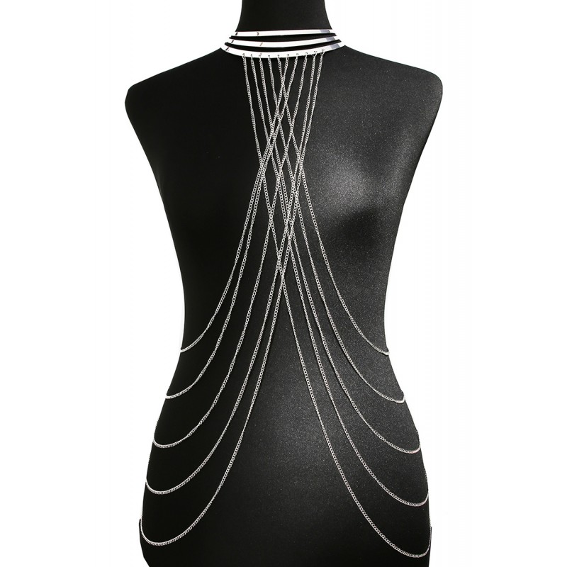 Bijou Tour de cou trois anneaux avec chaines de corps argenté