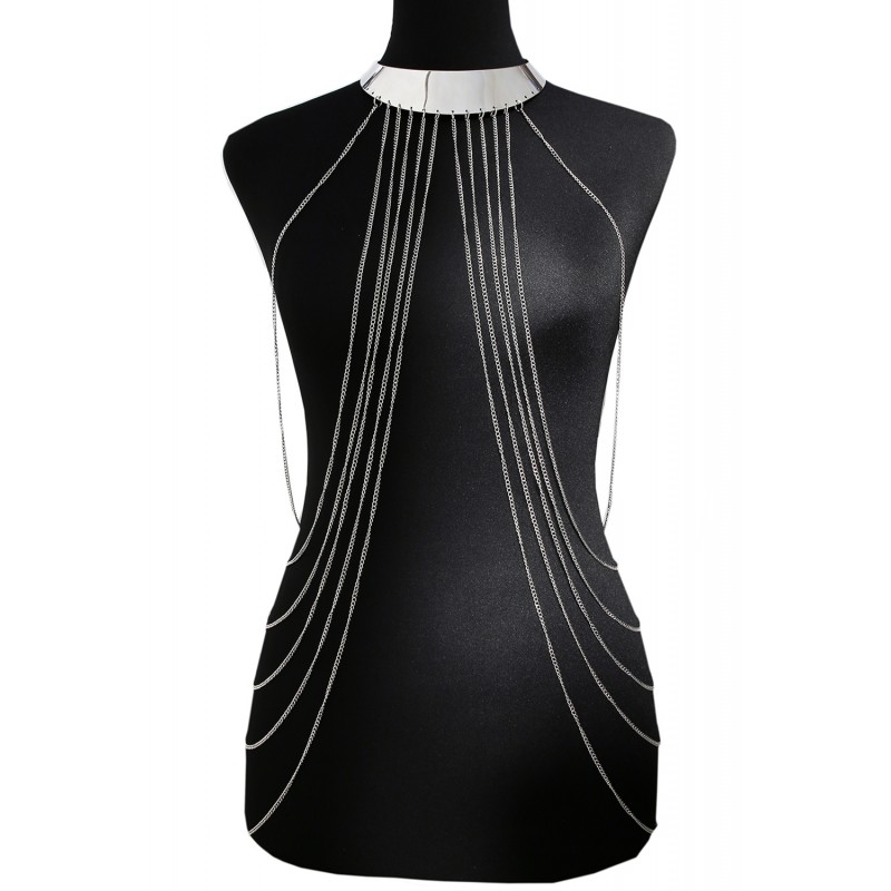 Tour de cou bijou avec chaines de corps argenté