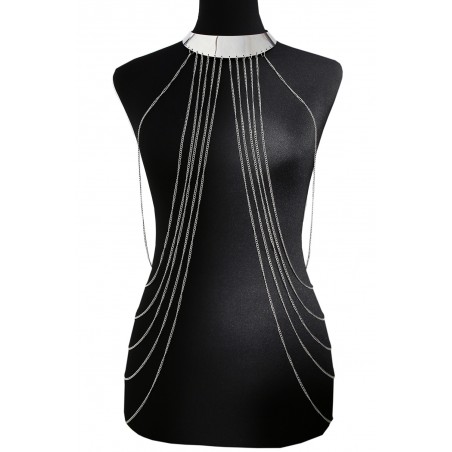 Tour de cou bijou avec chaines de corps argenté