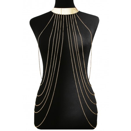 Tour de cou bijou avec chaines de corps doré