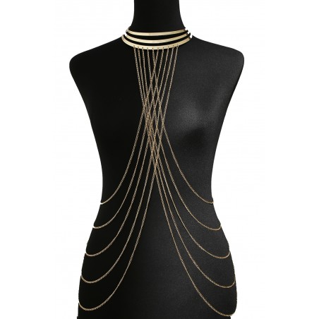 Bijou Tour de cou trois anneaux avec chaines de corps doré