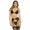 Ensemble 3 pièces noir soutien gorge porte jarretelles et string