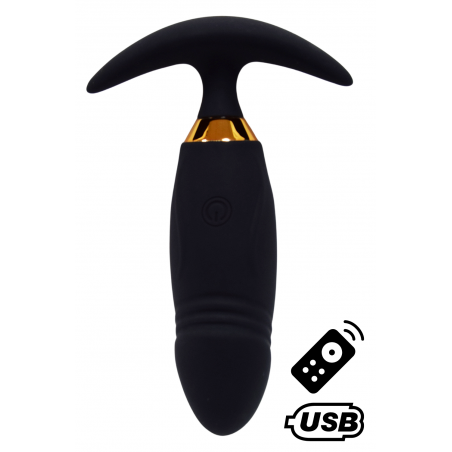 PEACH, Plug Vibrant noir long USB avec télécommande, dans un silicone médical doux et lisse