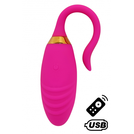 PLEASURE, Un Œuf vibrant USB avec télécommande, dans un silicone médical doux et rainuré