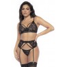 Un style sensuel pour la séduction. Ensembles lingerie trois pièces en dentelle noire florale. Comprend un soutien-gorge triangl