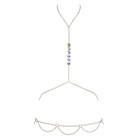 2 Chaines de corps dorées avec strass irisées effet hologramme