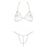 Soutien-gorge et string bijoux en chaînettes dorées et strass irisés