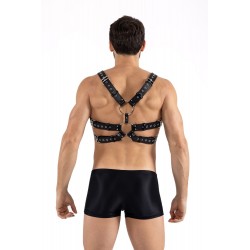 Harnais homme simili cuir avec sangles reliées par de larges anneaux