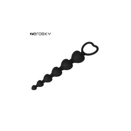 Perles anales en forme de coeur en silicone noir - LOZ-001