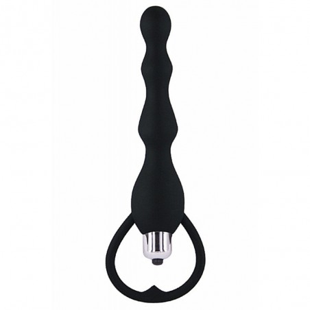 Plug anal Chapelet vibrant Noir - 16 cm