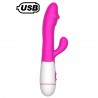 Vibromasseur Rabbit en silicone Fuchsia - 19,5 cm - USB