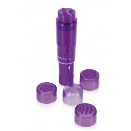 Emportez le partout …Petit et discret Pocket Pleasure Vibrations intenses avec la variation de 4 accessoires différents. ompact