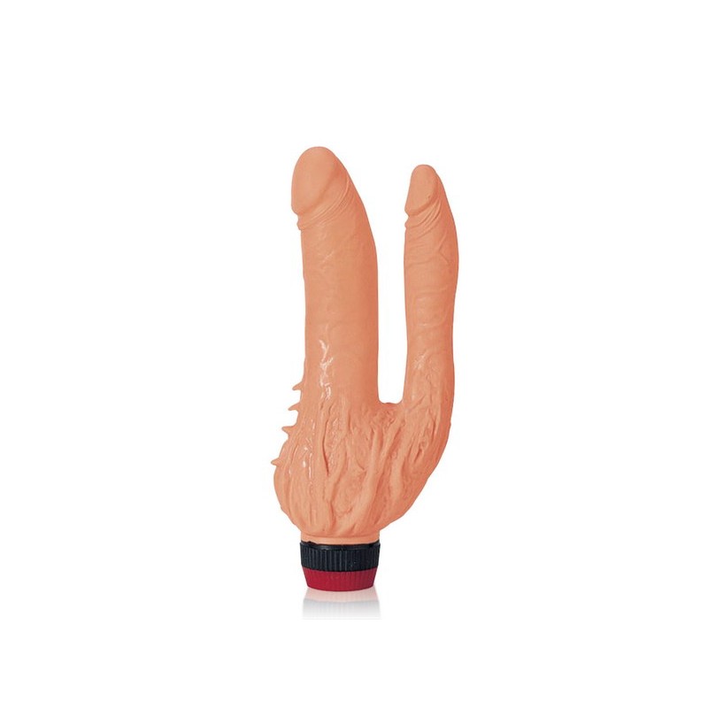 Double vibromasseur multivitesse couleur chair, 20 cm diamètre 3,5 cm