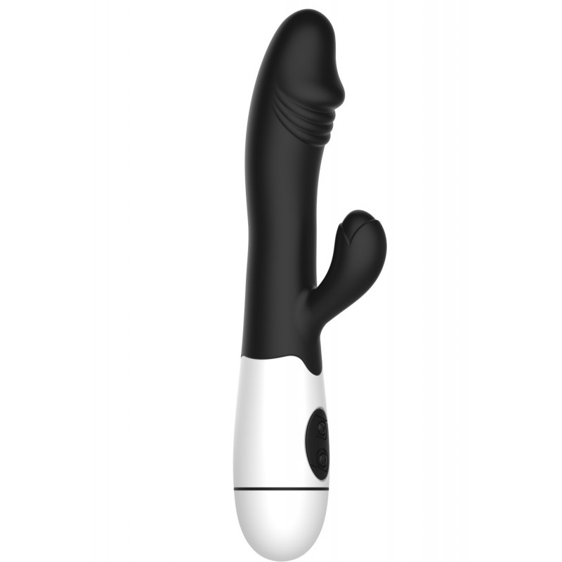 Vibromasseur Rabbit en silicone Noir - 19,5 cm