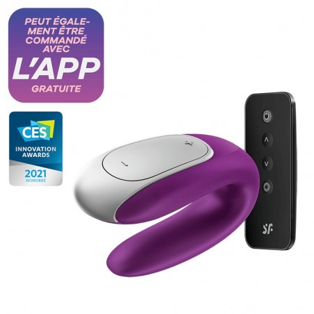 Stimulateur vibromasseur violet de couple SATISFYER Double Fun avec télécommande - USB